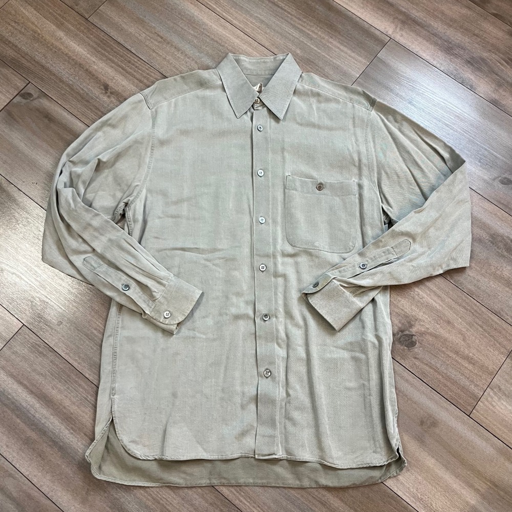 Ermenegildo Zegna Mens Medium Sage Grey Button Down Shirt Bin A-200